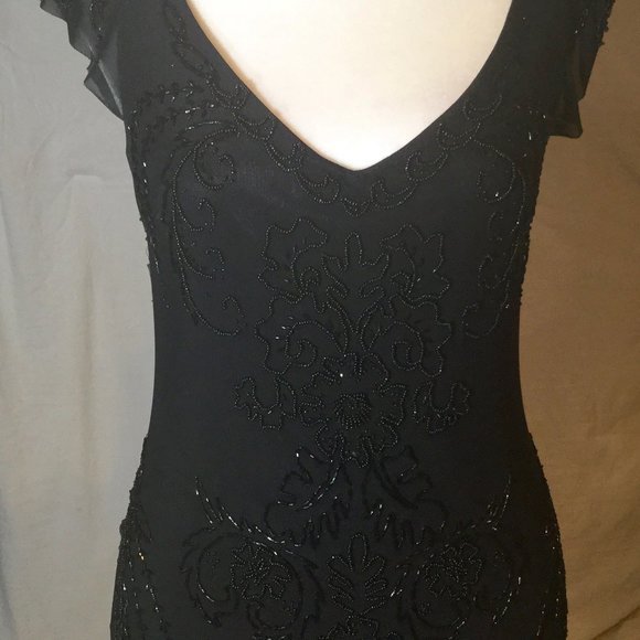 Sue Wong Nocturne Black Beaded V Neck 20s Style Cocktail Dress - Picture 5 of 12